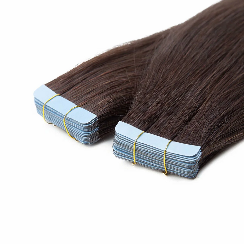 XJhair Seamless Tape in 100% Real Remy Human Hair Extensions 20pcs Brown Full Head Skin Weft Highligh Hairpiece Straight 12