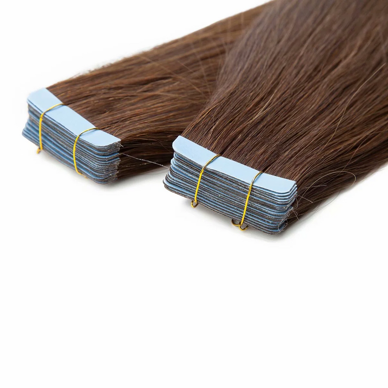 XJhair Seamless Tape in 100% Real Remy Human Hair Extensions 20pcs Brown Full Head Skin Weft Highligh Hairpiece Straight 12