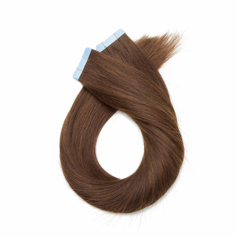 XJhair Seamless Tape in 100% Real Remy Human Hair Extensions 20pcs Brown Full Head Skin Weft Highligh Hairpiece Straight 12