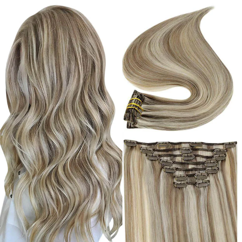 Full Set Clip-In Extensions, 100% Remy Human Hair (7 Pieces)