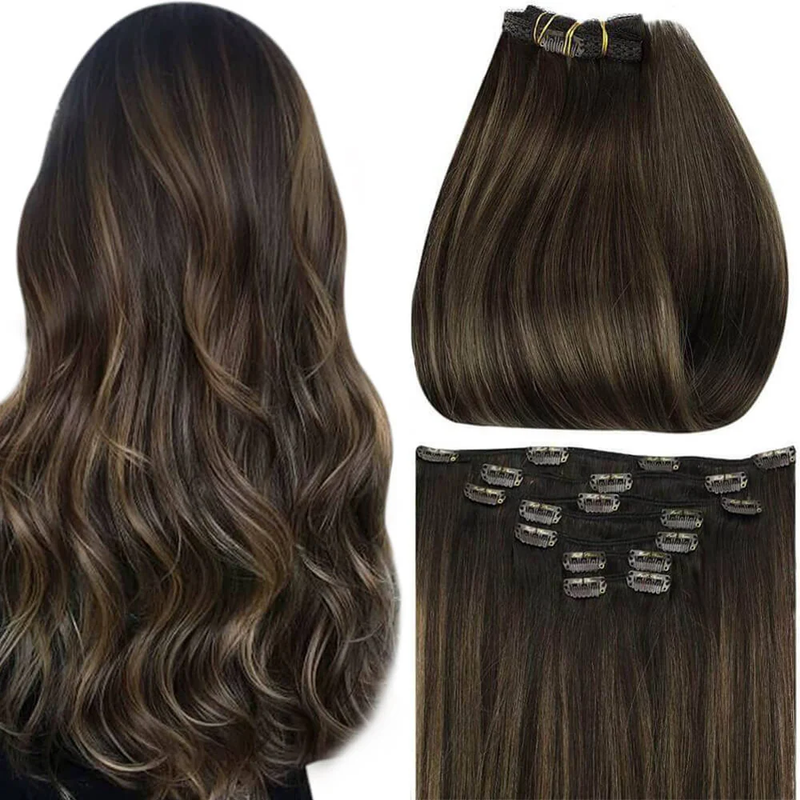 7-Piece Set of Clip-In Remy Human Hair Extensions