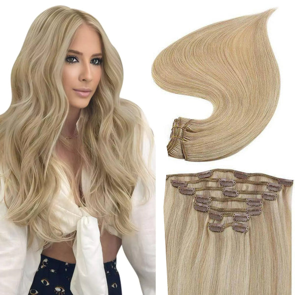 Full Set Clip-In Extensions, 100% Remy Human Hair (7 Pieces)