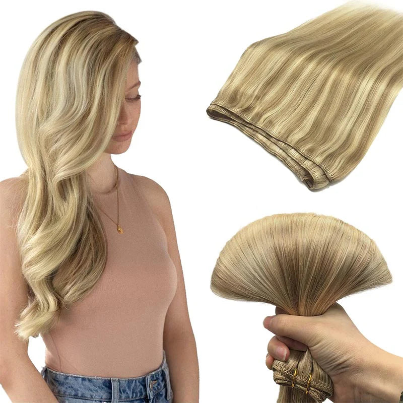 Ash Blonde / Platinum Blonde Highlights (17A/60A) Weft Hair Extensions 6A