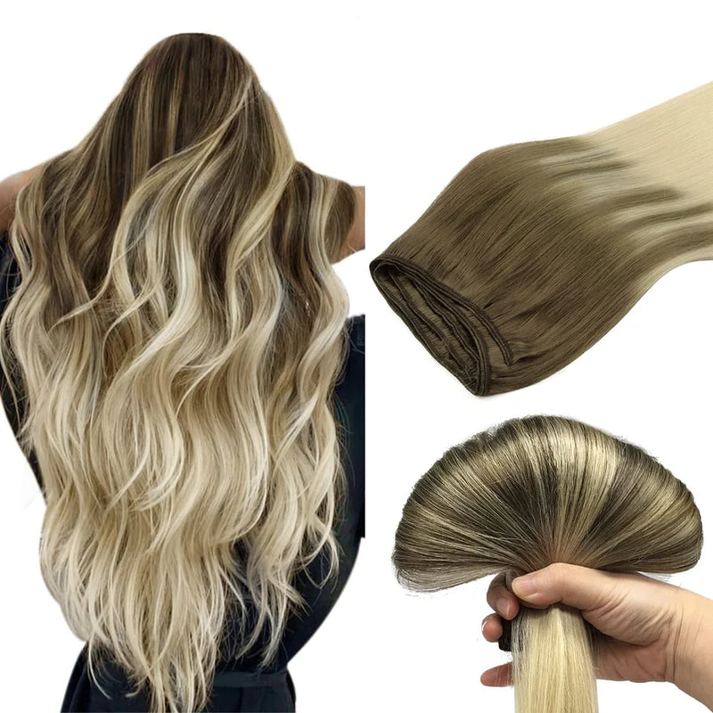 Ash Blonde / Platinum Blonde Highlights (17A/60A) Weft Hair Extensions 6A